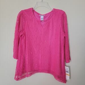 NWT Alfred Dunner PS Popcorn Knit Mesh Overlay Top 3/4 Sleeve Layered Sheer